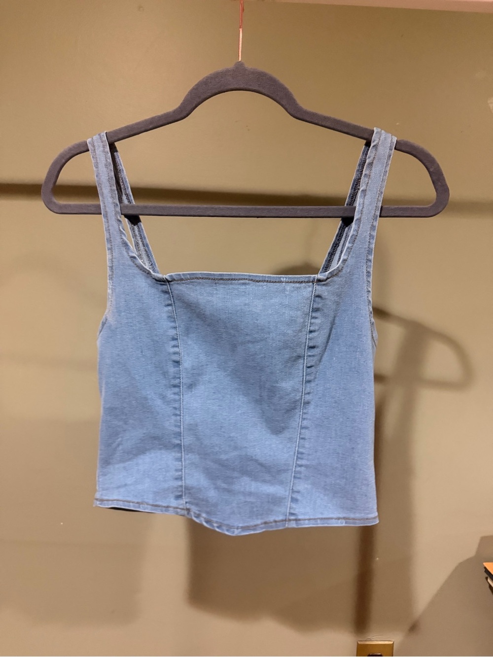 Light Blue Denim Square Neck Stretch Corset Style Crop Top